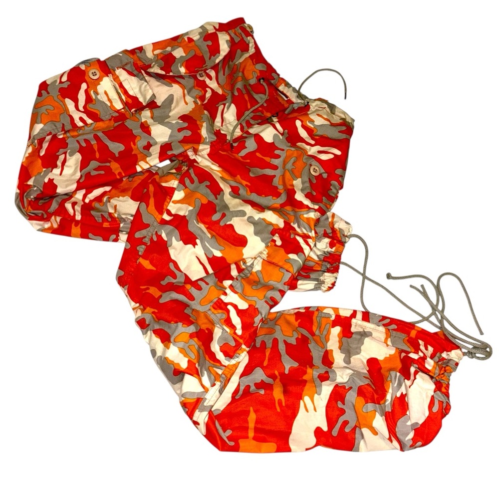 UFO Camo Drawstring Pants - Red Orange Print
